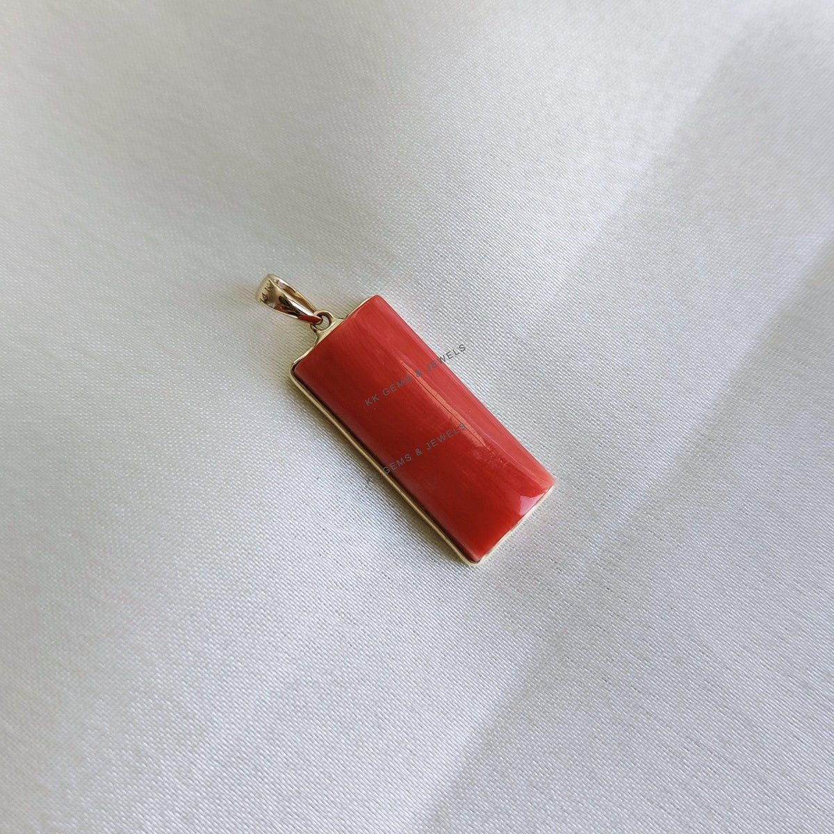 Natural Coral Pendant, 14K Solid Yellow Gold Bezel Pendant, April Birthstone, Christmas Present