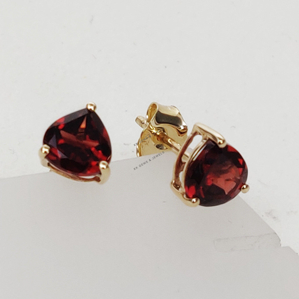 14K Solid Yellow Gold Natural Garnet Stud Earrings: January Birthstone, Anniversary Present