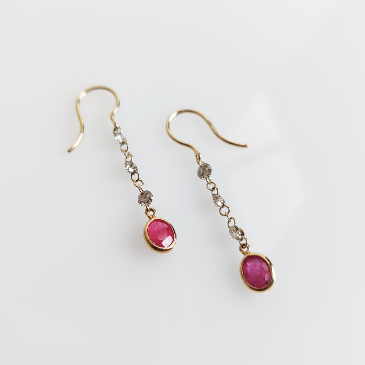 Natural Ruby & Diamond Earrings, 14K Solid Yellow Gold Earrings, July April Birthstone, Christmas Present
