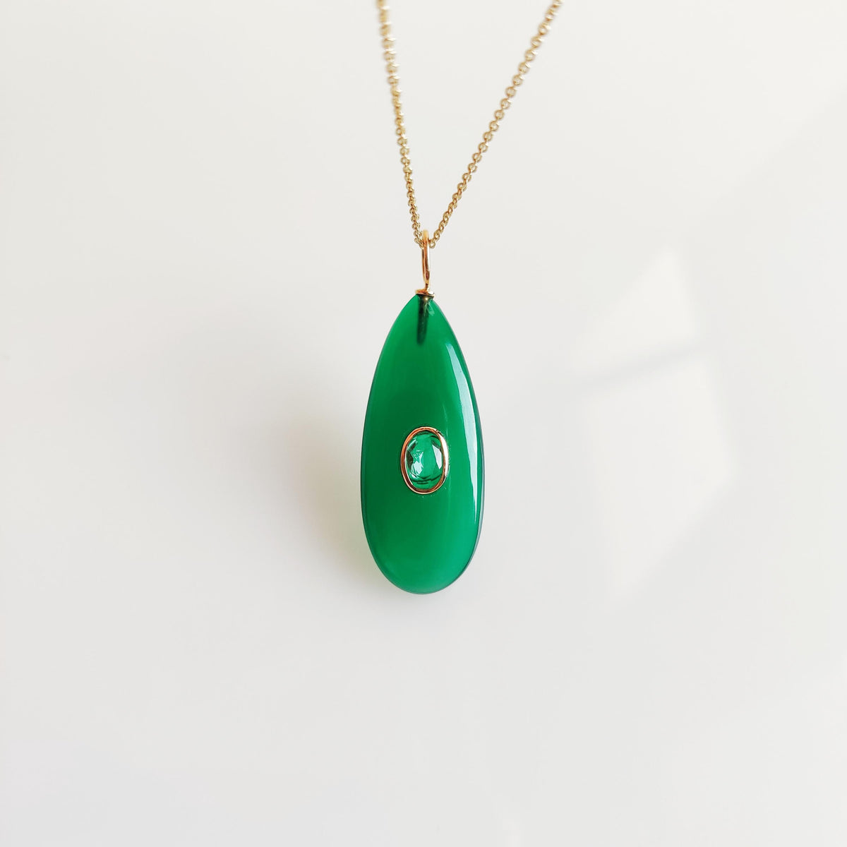 Natural Green Onyx & Aquamarine Pendant, 14K Solid Yellow Gold Pendant, March May Birthstone Pendant, Christmas Present