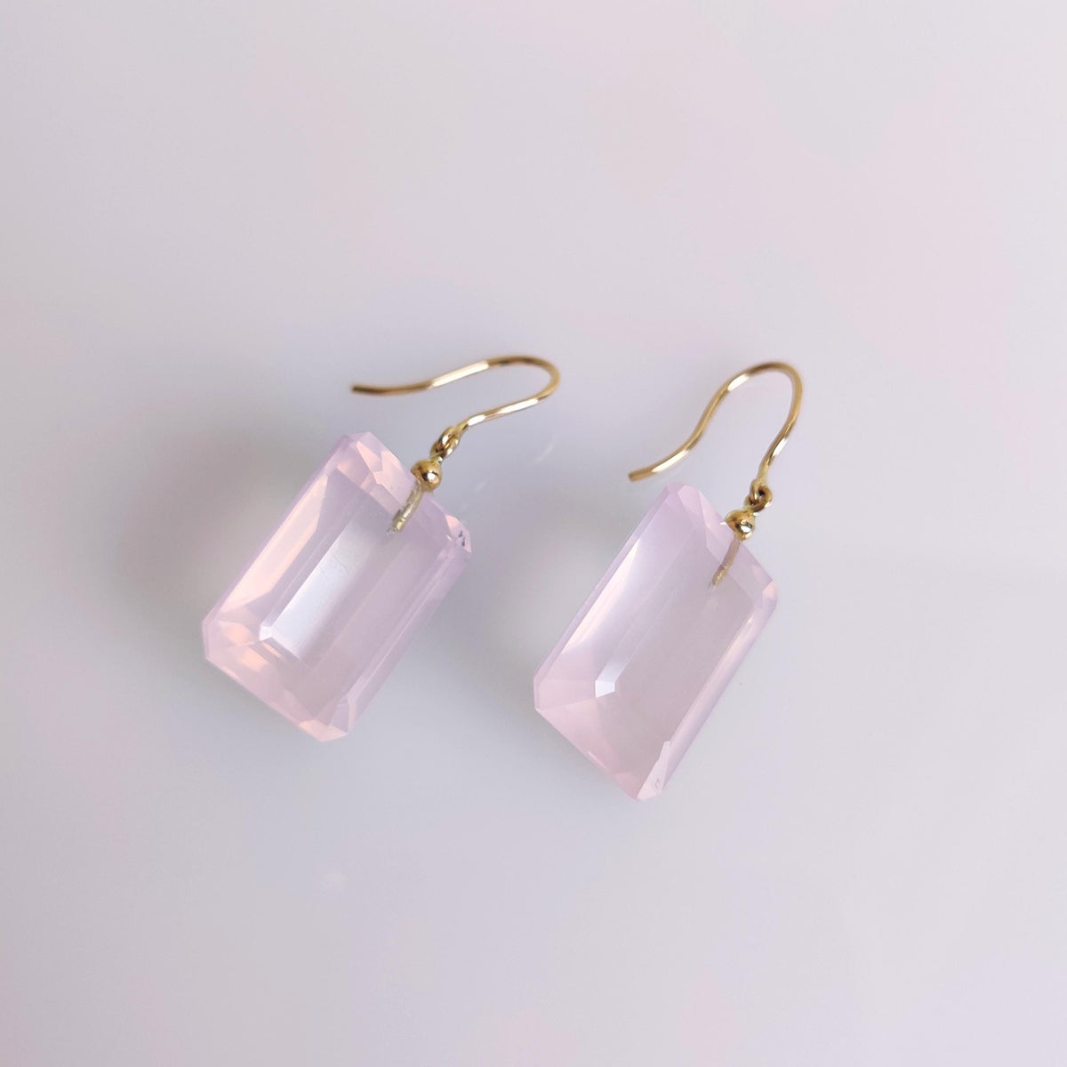 Natural Rose Quartz 14K Solid Yellow Gold Earrings, January Birthstone Jewelry, Christmas Present