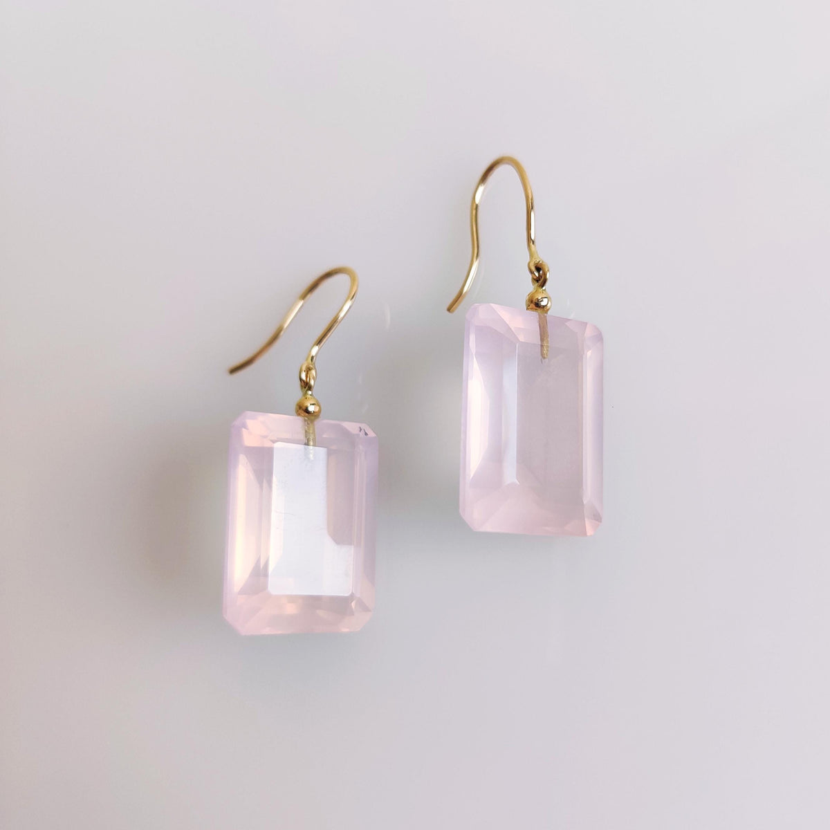 Natural Rose Quartz 14K Solid Yellow Gold Earrings, January Birthstone Jewelry, Christmas Present