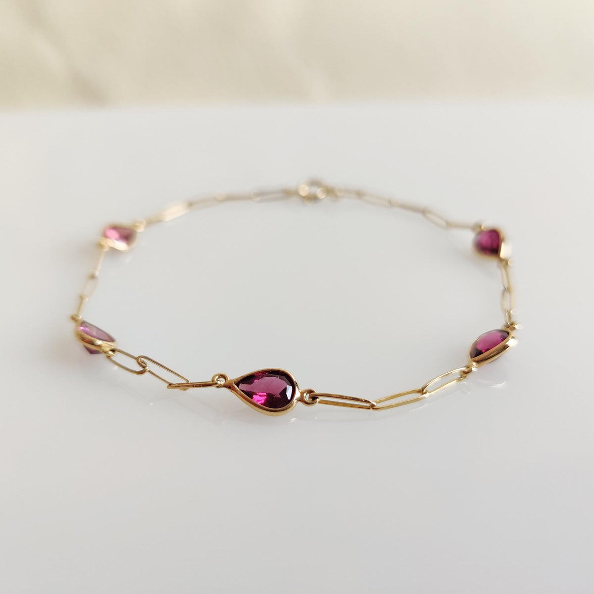 14K Solid Yellow Gold Natural Pink Tourmaline Bezel Bracelet, October Birthstone, Christmas Present
