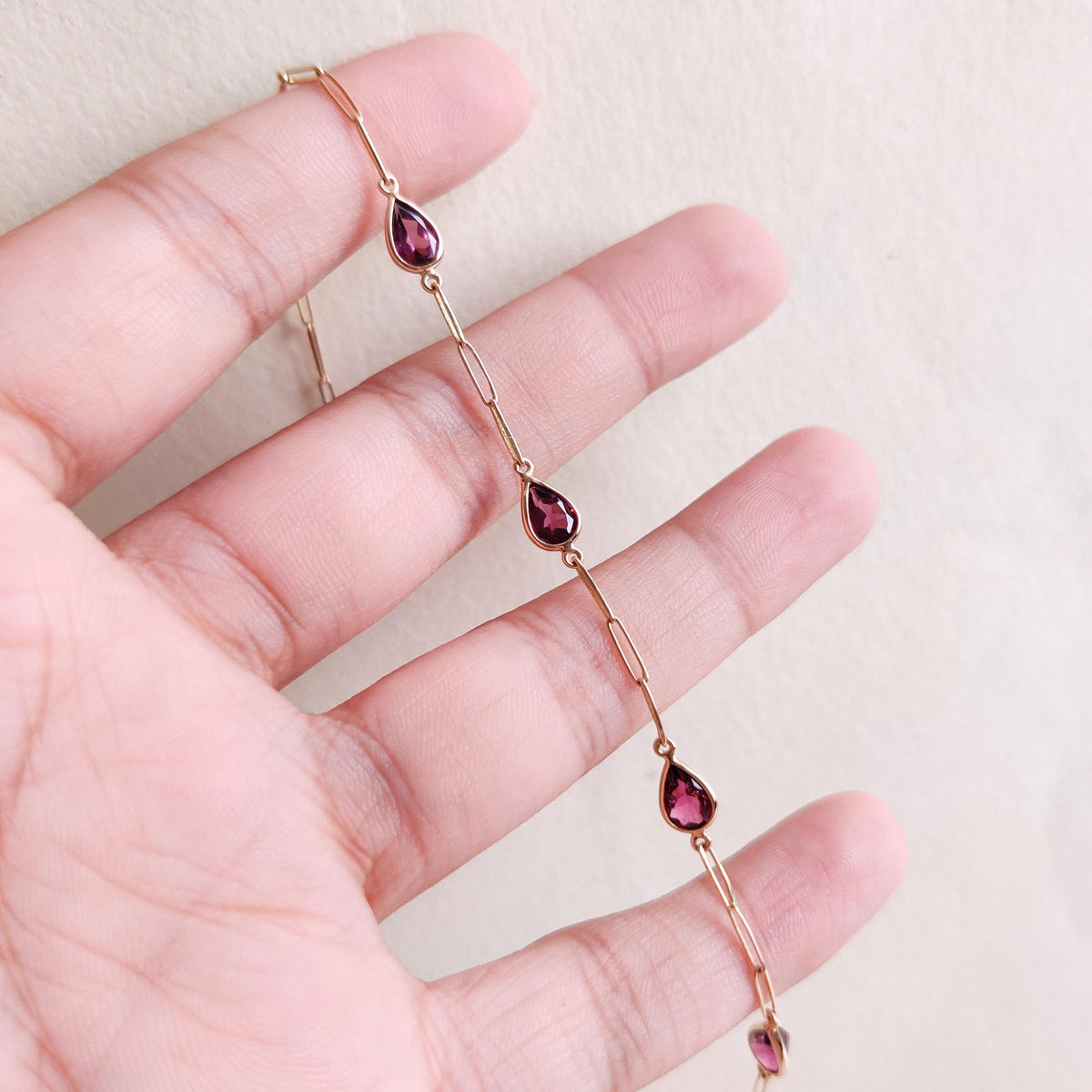 14K Solid Yellow Gold Natural Pink Tourmaline Bezel Bracelet, October Birthstone, Christmas Present