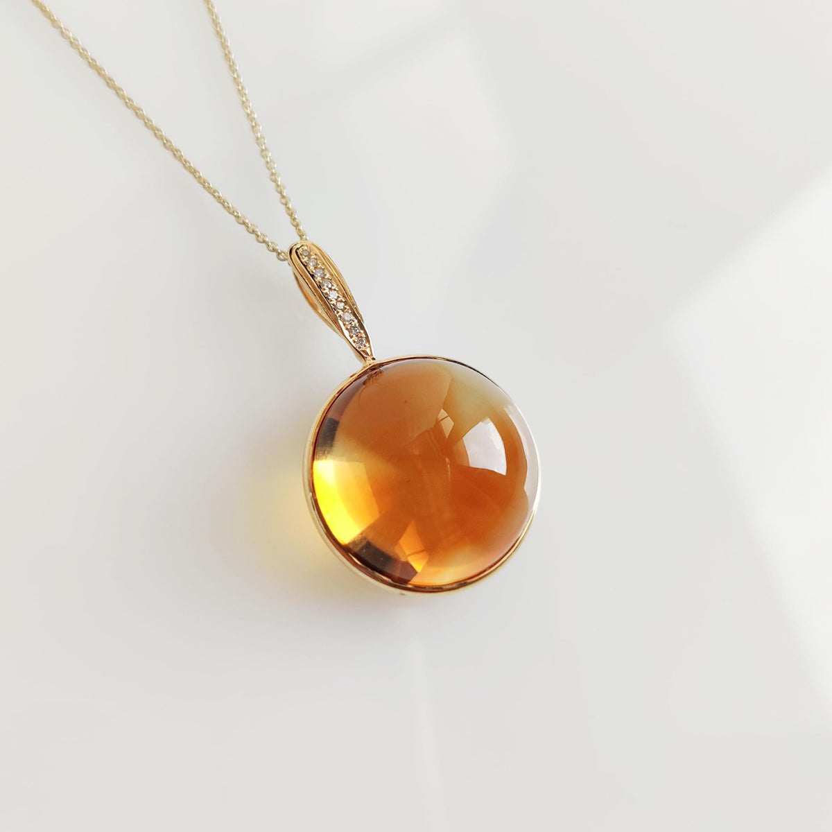 Natural Citrine & Diamond Pendant, 14K Solid Yellow Gold Bezel Pendant, November Birthstone, Christmas Gift, Natural Citrine Diamond Jewelry
