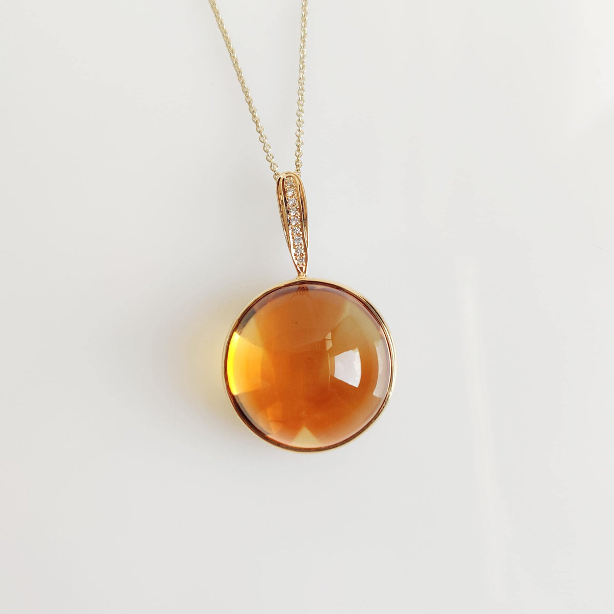 Natural Citrine & Diamond Pendant, 14K Solid Yellow Gold Bezel Pendant, November Birthstone, Christmas Gift, Natural Citrine Diamond Jewelry