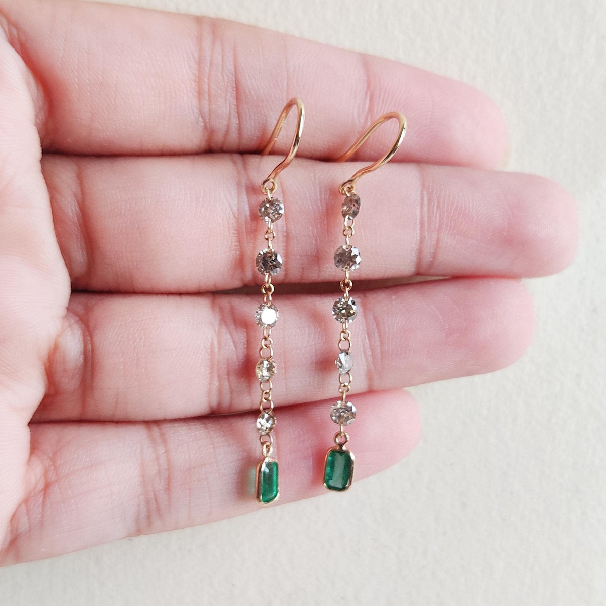 Natural Emerald & Diamond Earrings, 14K Solid Yellow Gold Earrings, May Birthstone, Anniversary Gift