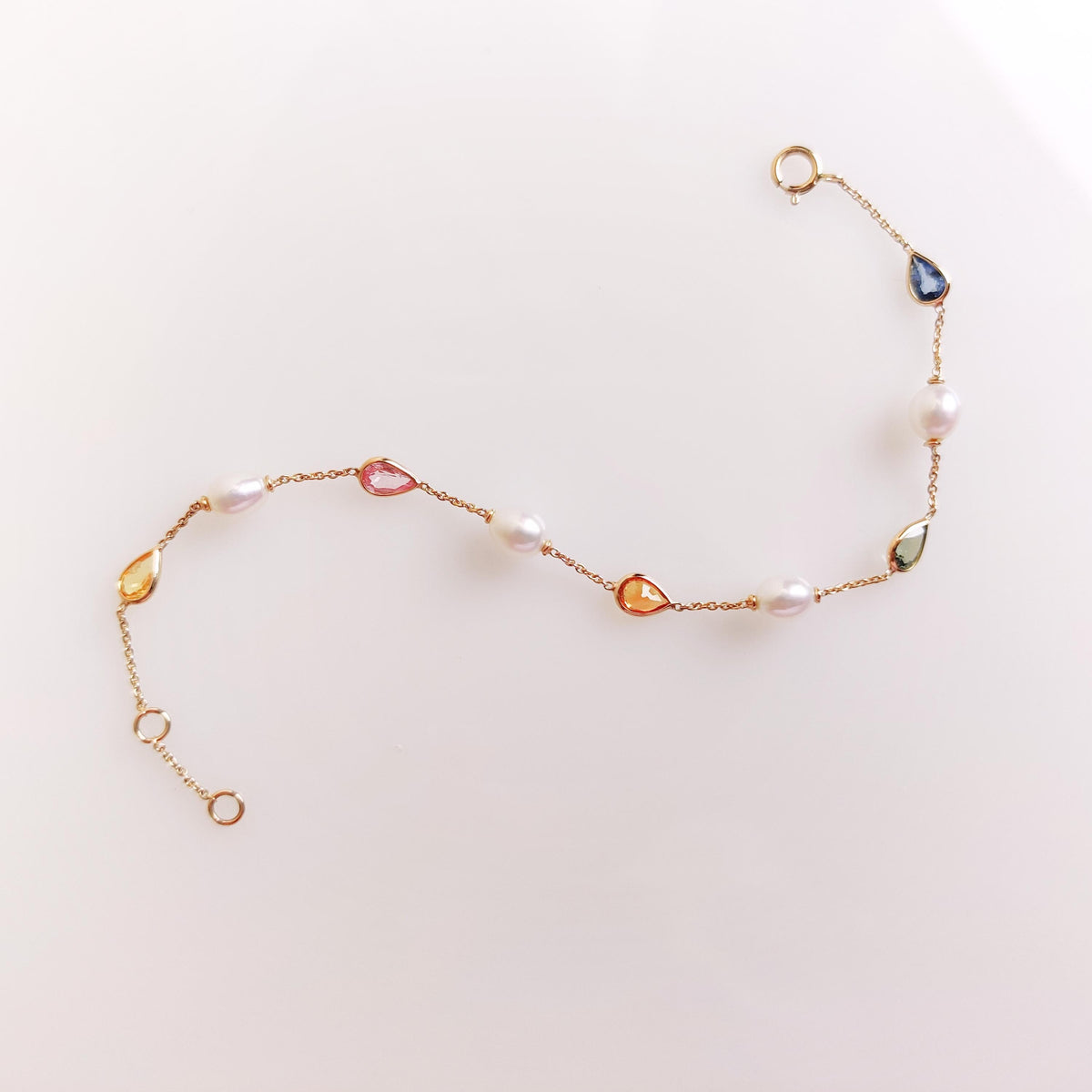 14K Solid Yellow Gold Natural Multi Sapphire & Pearl Bracelet, September Birthstone, Christmas Present