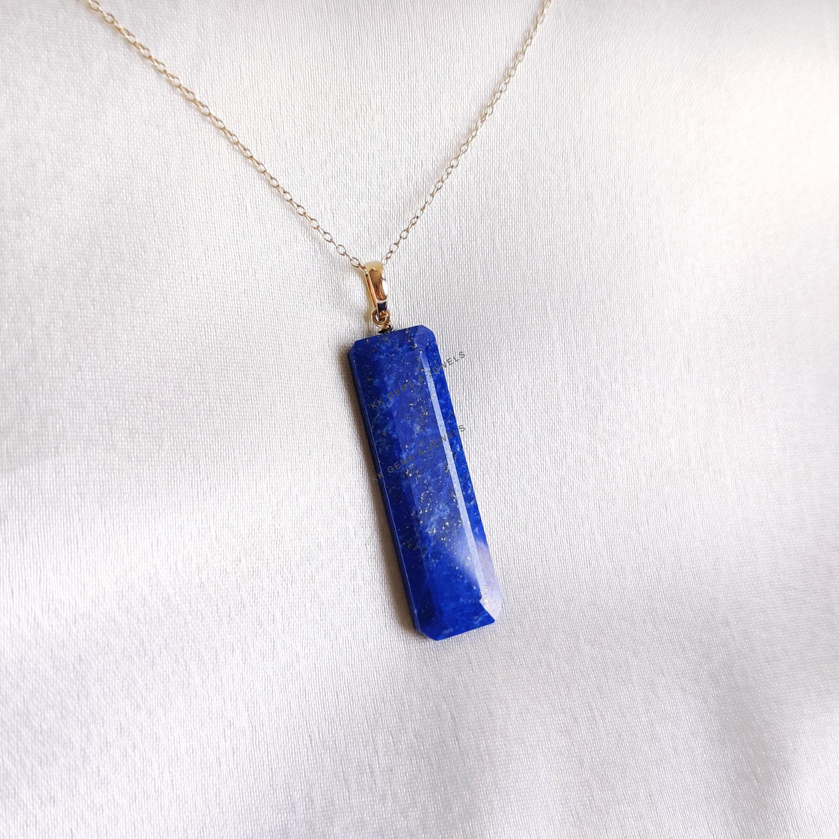 14K Solid Yellow Gold Natural Lapis Lazuli Pendant, September Birthstone, Christmas Present