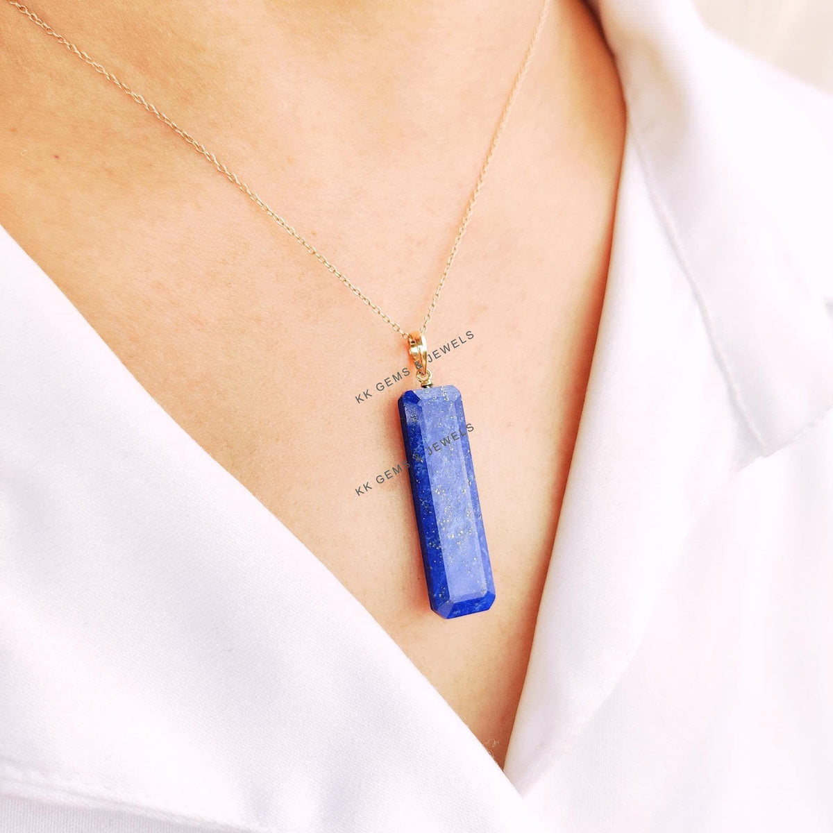 14K Solid Yellow Gold Natural Lapis Lazuli Pendant, September Birthstone, Christmas Present