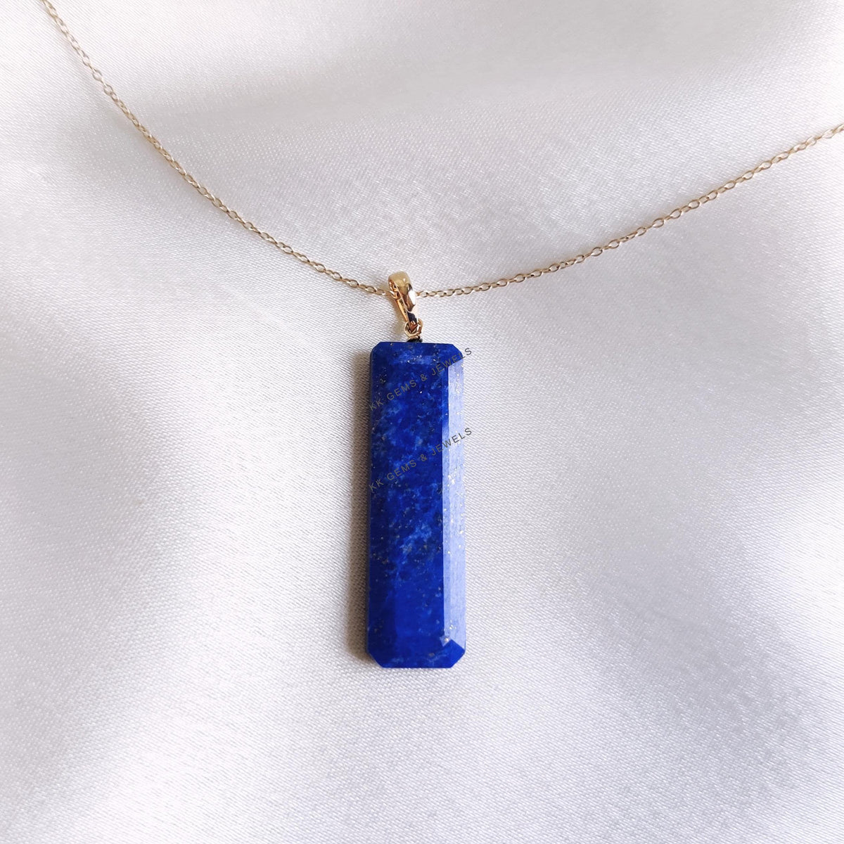 14K Solid Yellow Gold Natural Lapis Lazuli Pendant, September Birthstone, Christmas Present