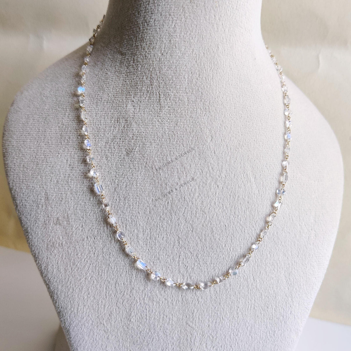 14K Solid Yellow Gold Natural Rainbow Moonstone Drill Necklace, Wedding Present, June Birthstone, Moonstone Jewelry