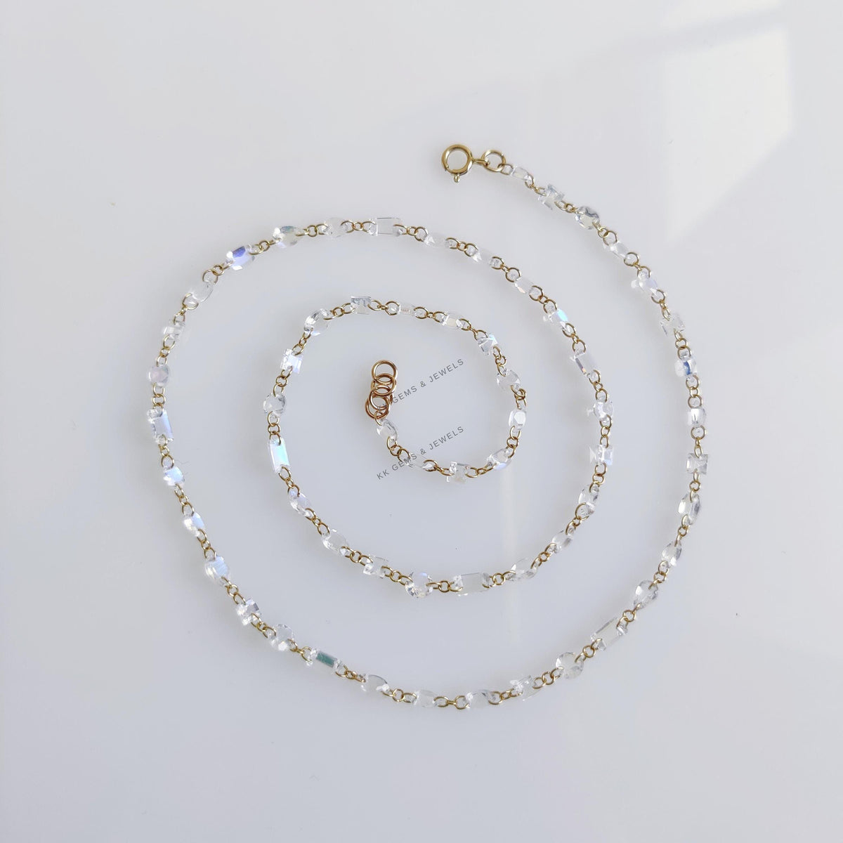14K Solid Yellow Gold Natural Rainbow Moonstone Drill Necklace, Wedding Present, June Birthstone, Moonstone Jewelry