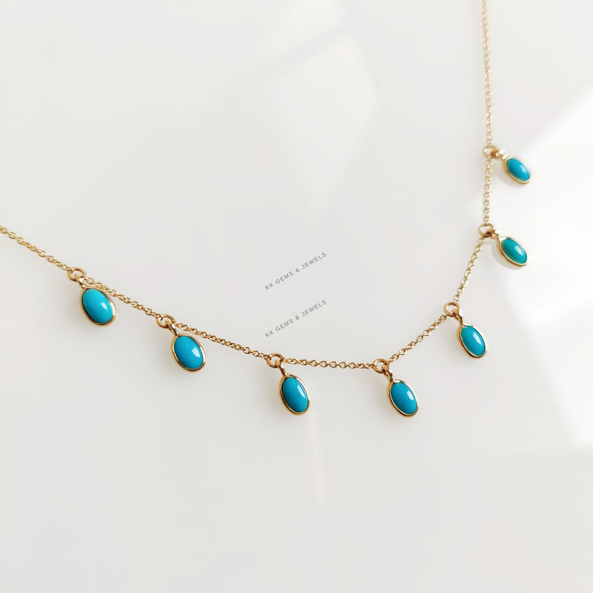 14K Solid Yellow Gold Natural Turquoise Bezel Necklace, December Birthstone Jewelry, Christmas Present