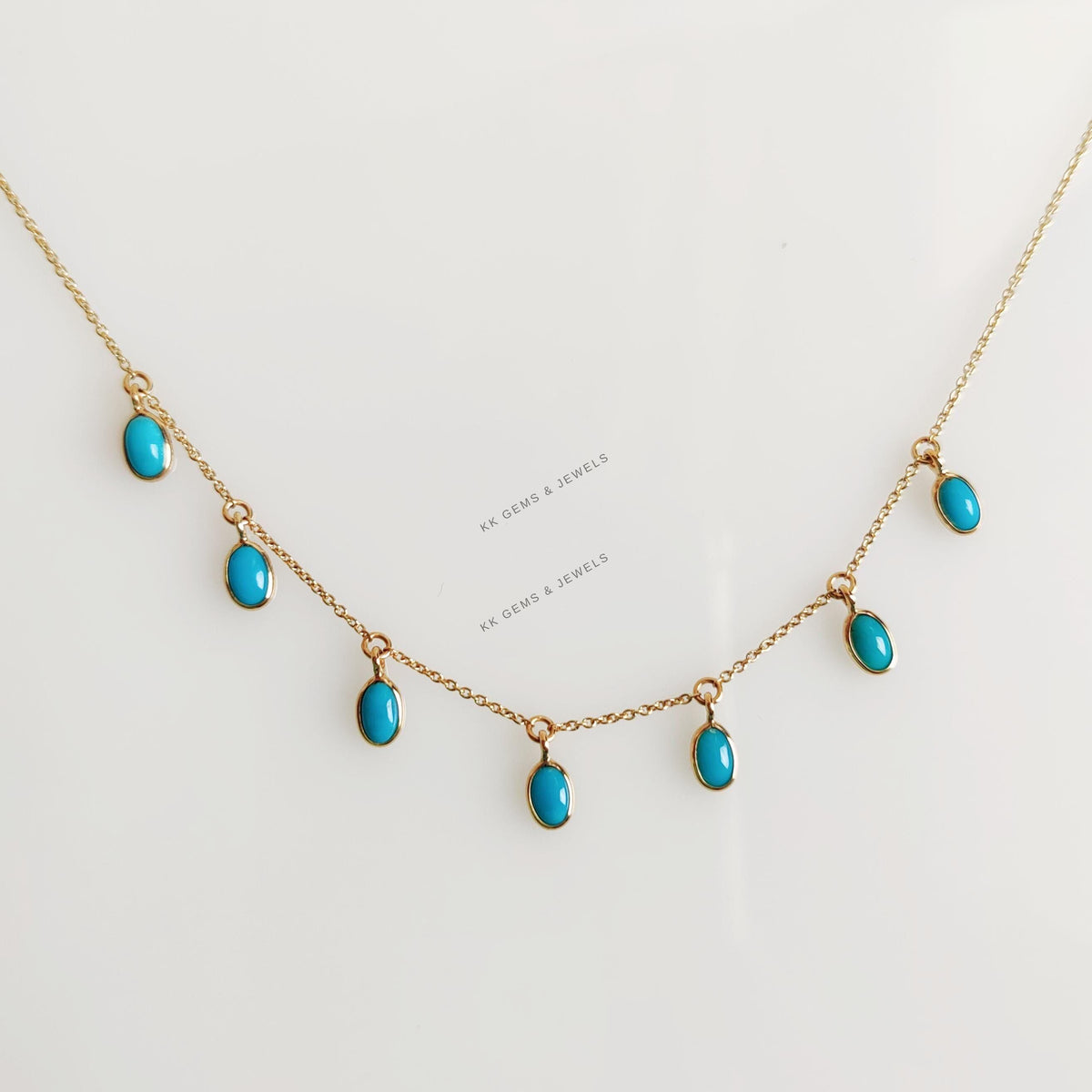 14K Solid Yellow Gold Natural Turquoise Bezel Necklace, December Birthstone Jewelry, Christmas Present