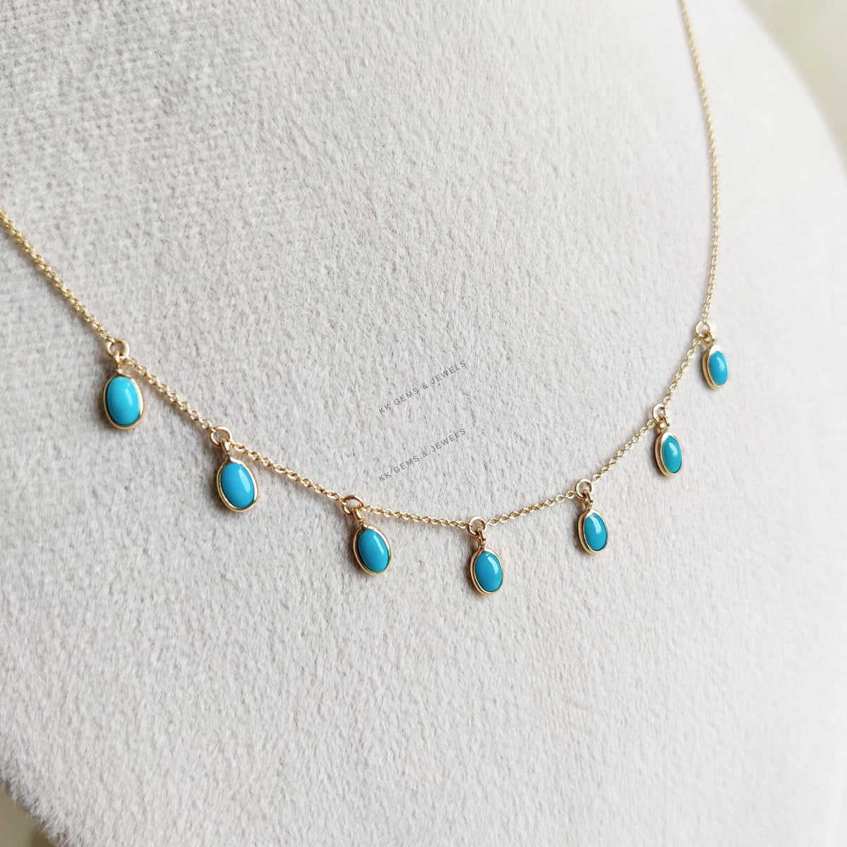 14K Solid Yellow Gold Natural Turquoise Bezel Necklace, December Birthstone Jewelry, Christmas Present