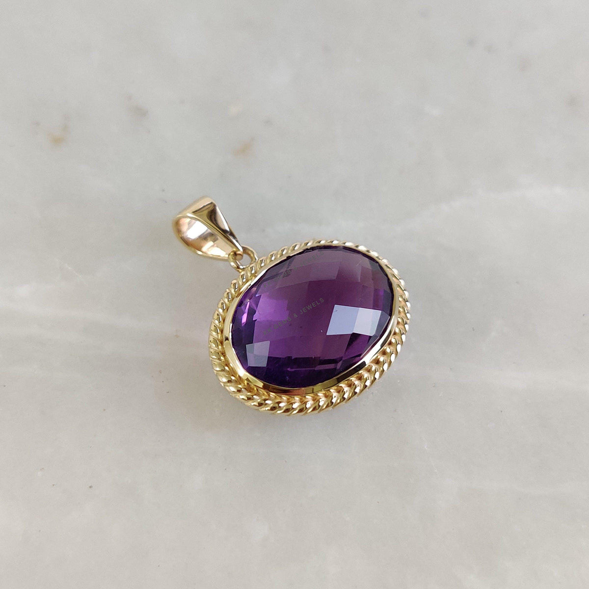 14K Solid Yellow Gold Natural Purple Amethyst Pendant, February Birthstone, Christmas Present