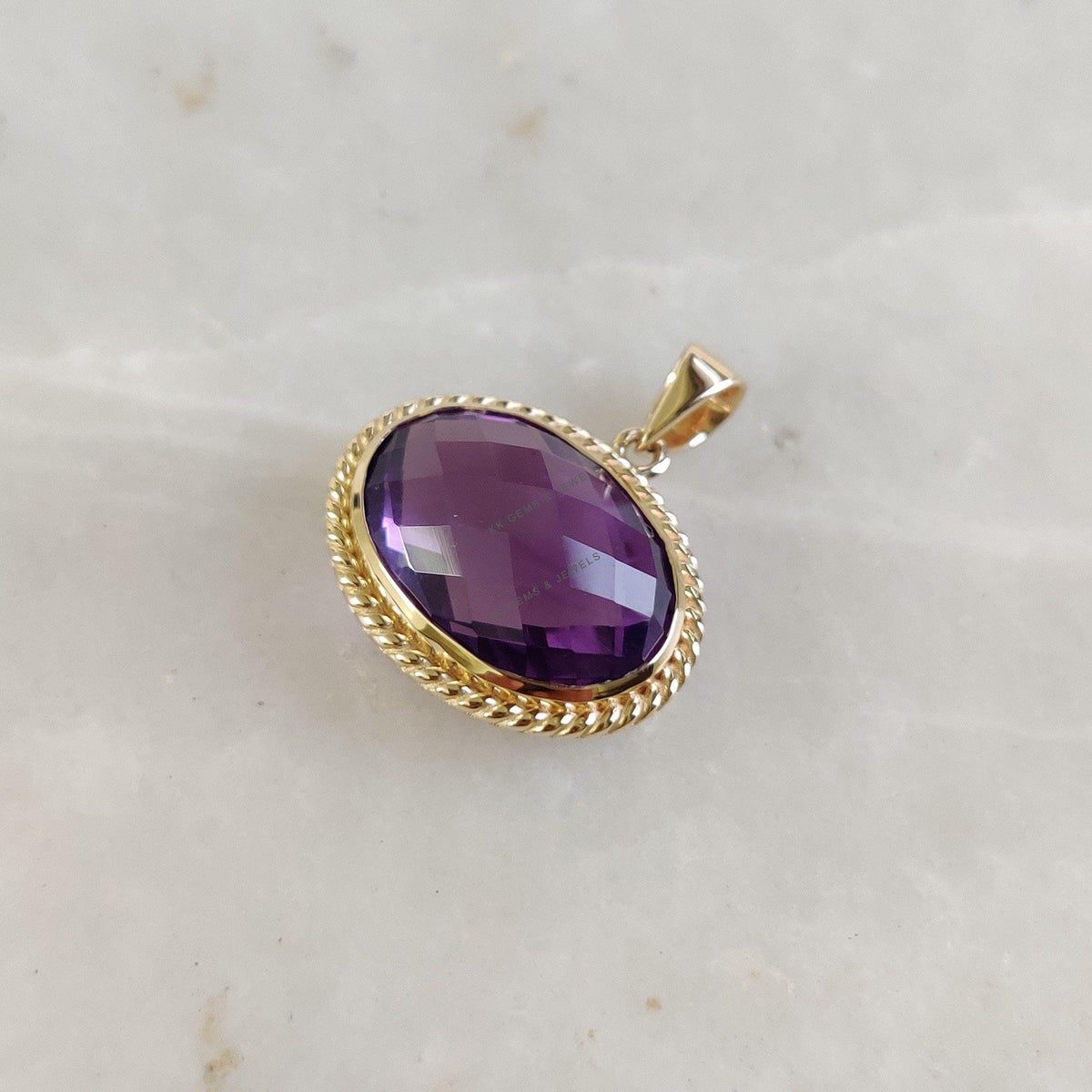 14K Solid Yellow Gold Natural Purple Amethyst Pendant, February Birthstone, Christmas Present