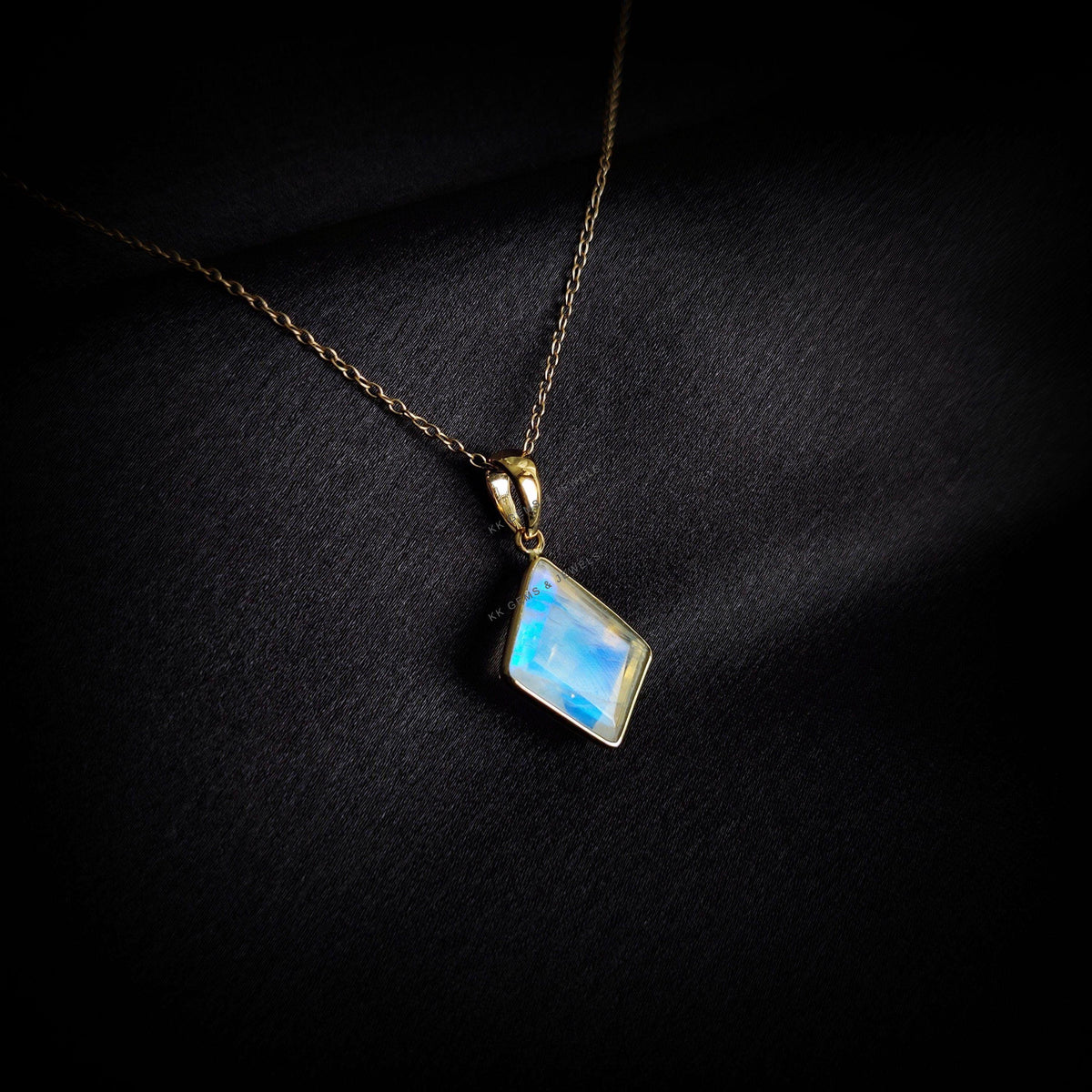 Natural Rainbow Moonstone Pendant, 14K Solid Yellow Gold Pendant, June Birthstone