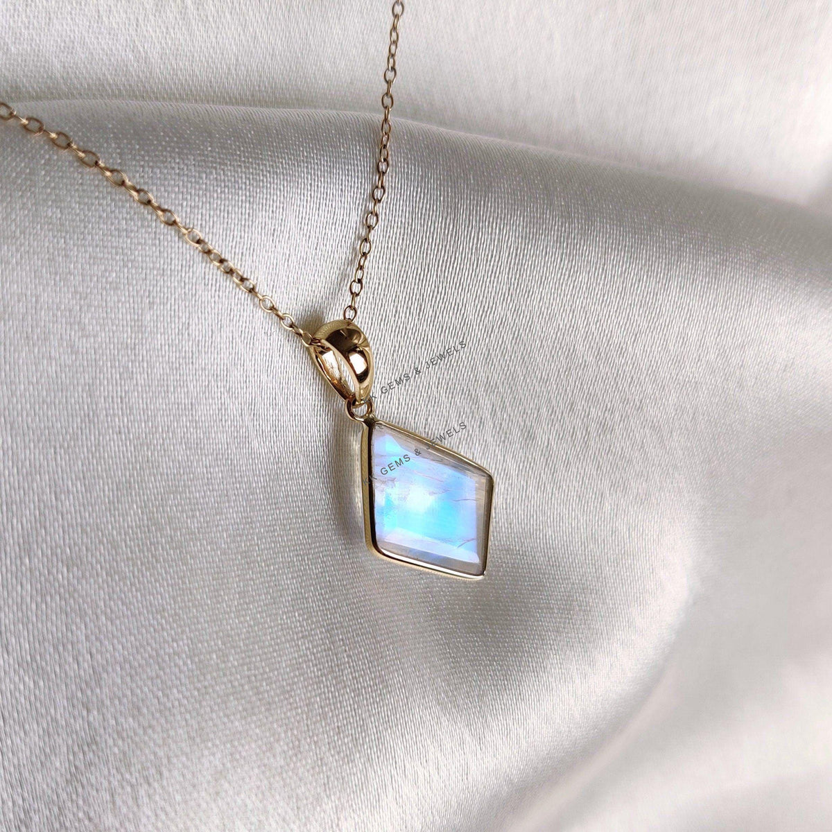 Natural Rainbow Moonstone Pendant, 14K Solid Yellow Gold Pendant, June Birthstone