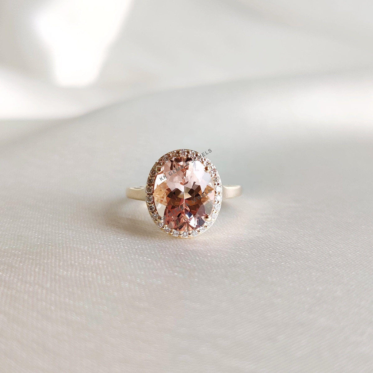 Natural Morganite & Diamond Ring, 14K Solid Yellow Gold Engagement Ring, Morganite Diamond Jewelry