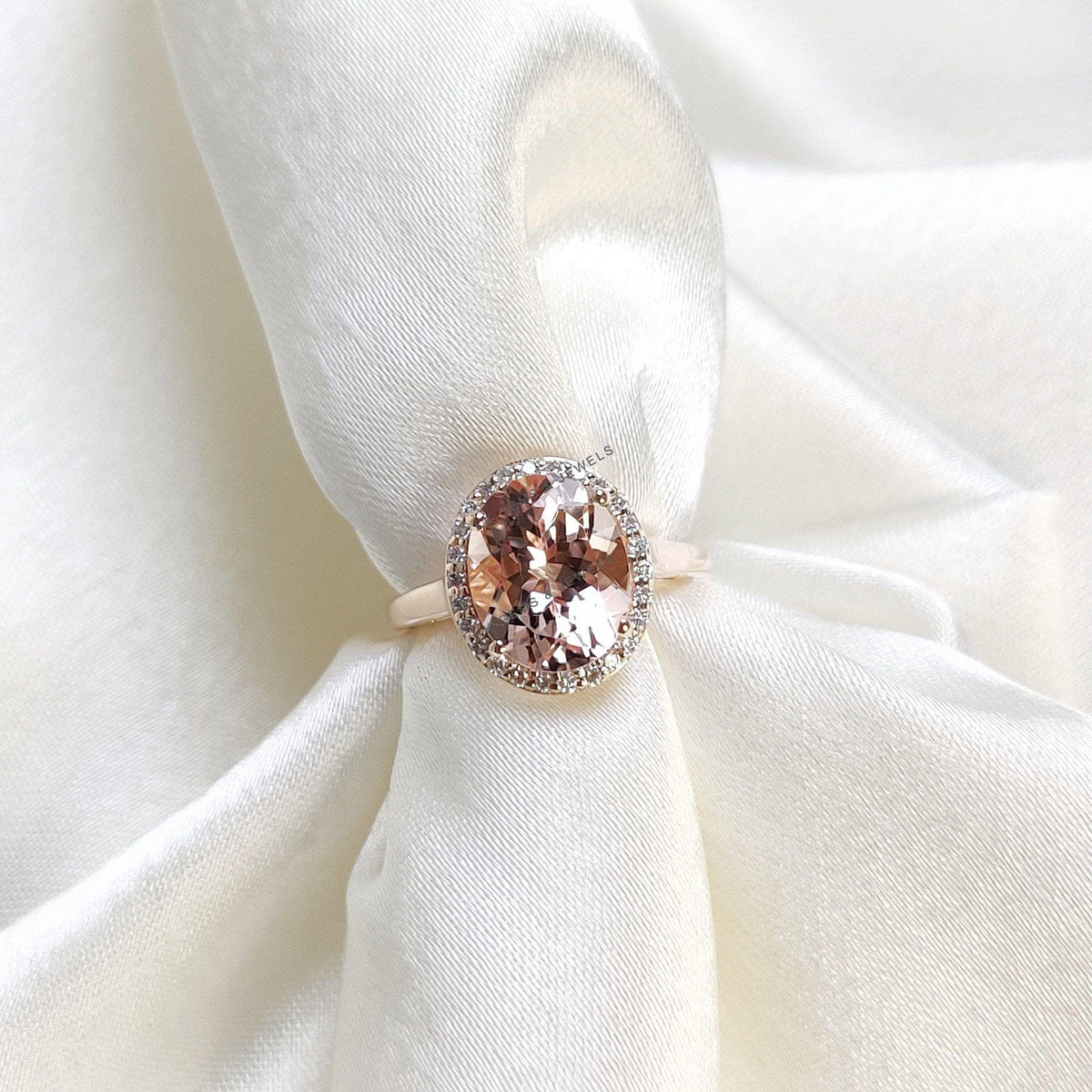 Natural Morganite & Diamond Ring, 14K Solid Yellow Gold Engagement Ring, Morganite Diamond Jewelry
