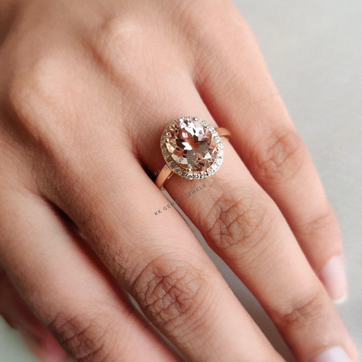 Natural Morganite & Diamond Ring, 14K Solid Yellow Gold Engagement Ring, Morganite Diamond Jewelry