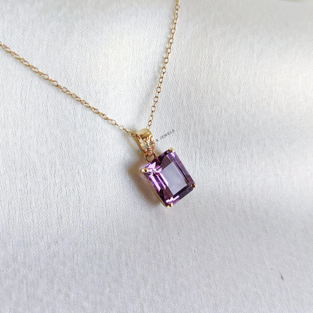 14K Solid Yellow Gold Natural Purple Amethyst Pendant, February Birthstone Jewelry, Christmas Present