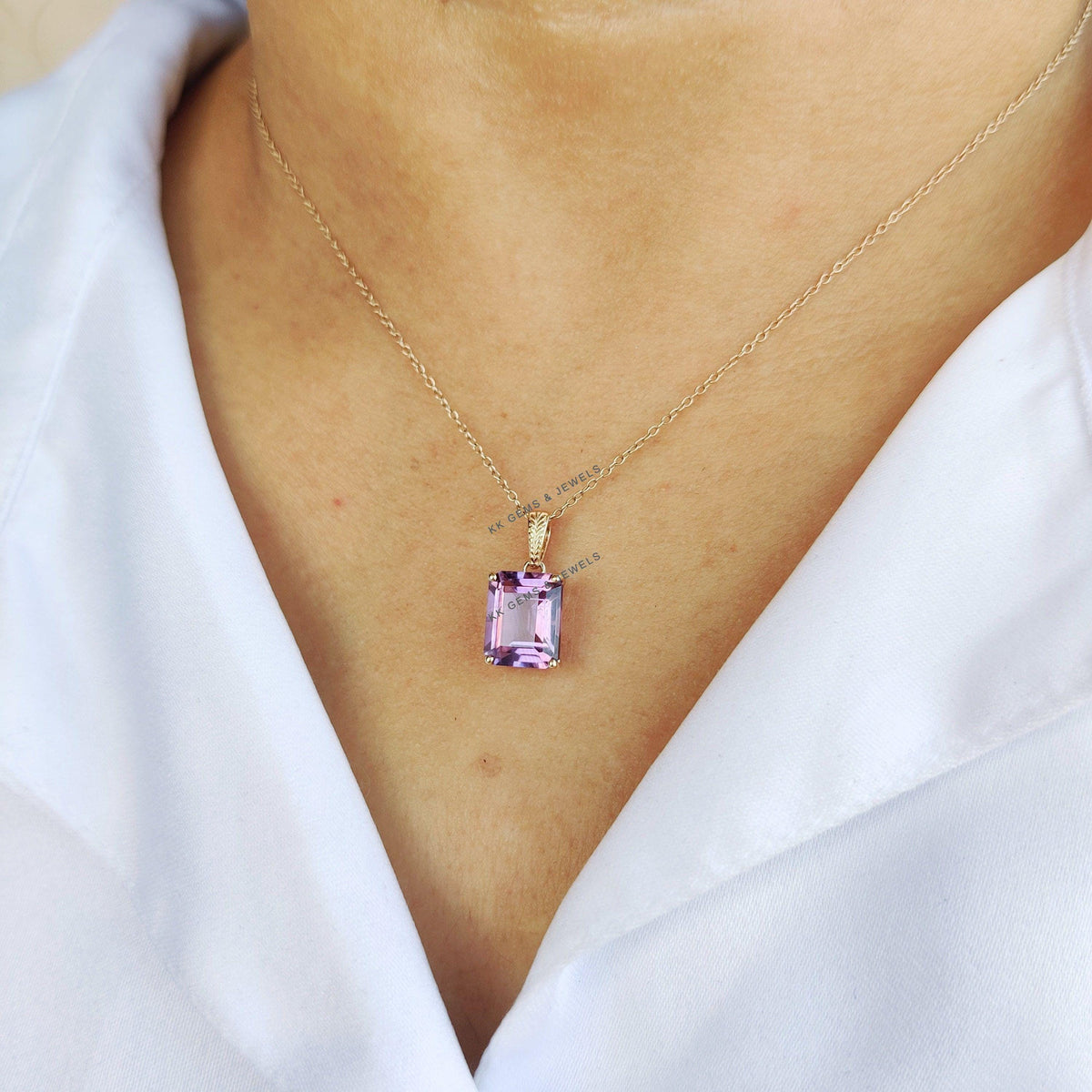 14K Solid Yellow Gold Natural Purple Amethyst Pendant, February Birthstone Jewelry, Christmas Present