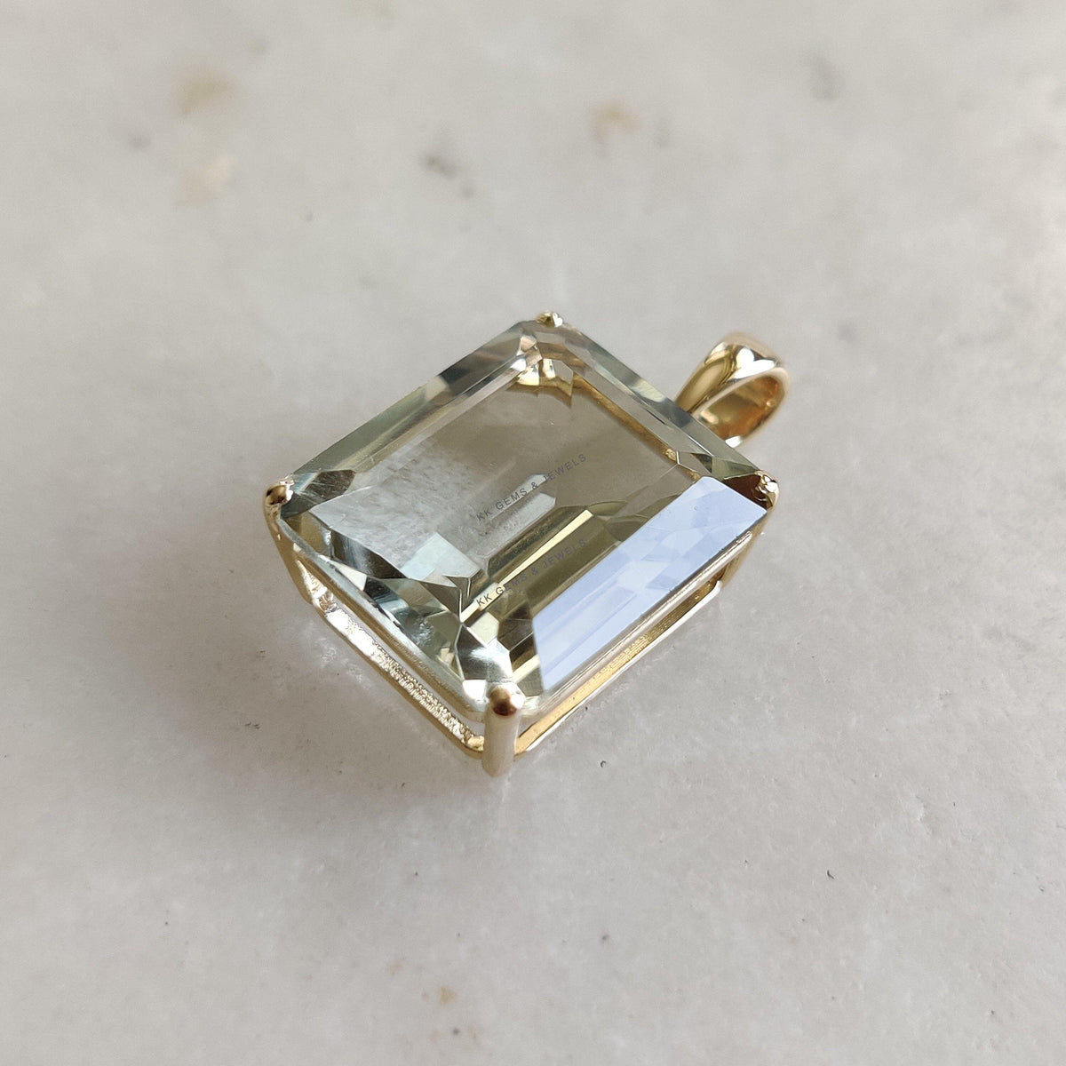 14K Solid Yellow Gold Natural Green Amethyst Octagon Pendant, February Birthstone, Christmas Present