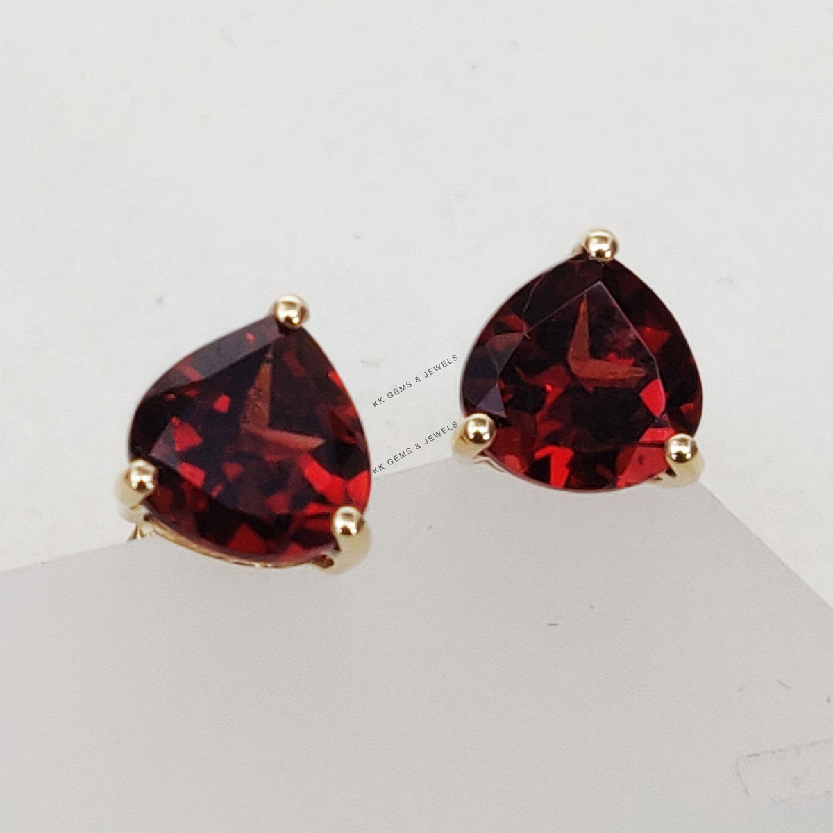 14K Solid Yellow Gold Natural Garnet Stud Earrings: January Birthstone, Anniversary Present