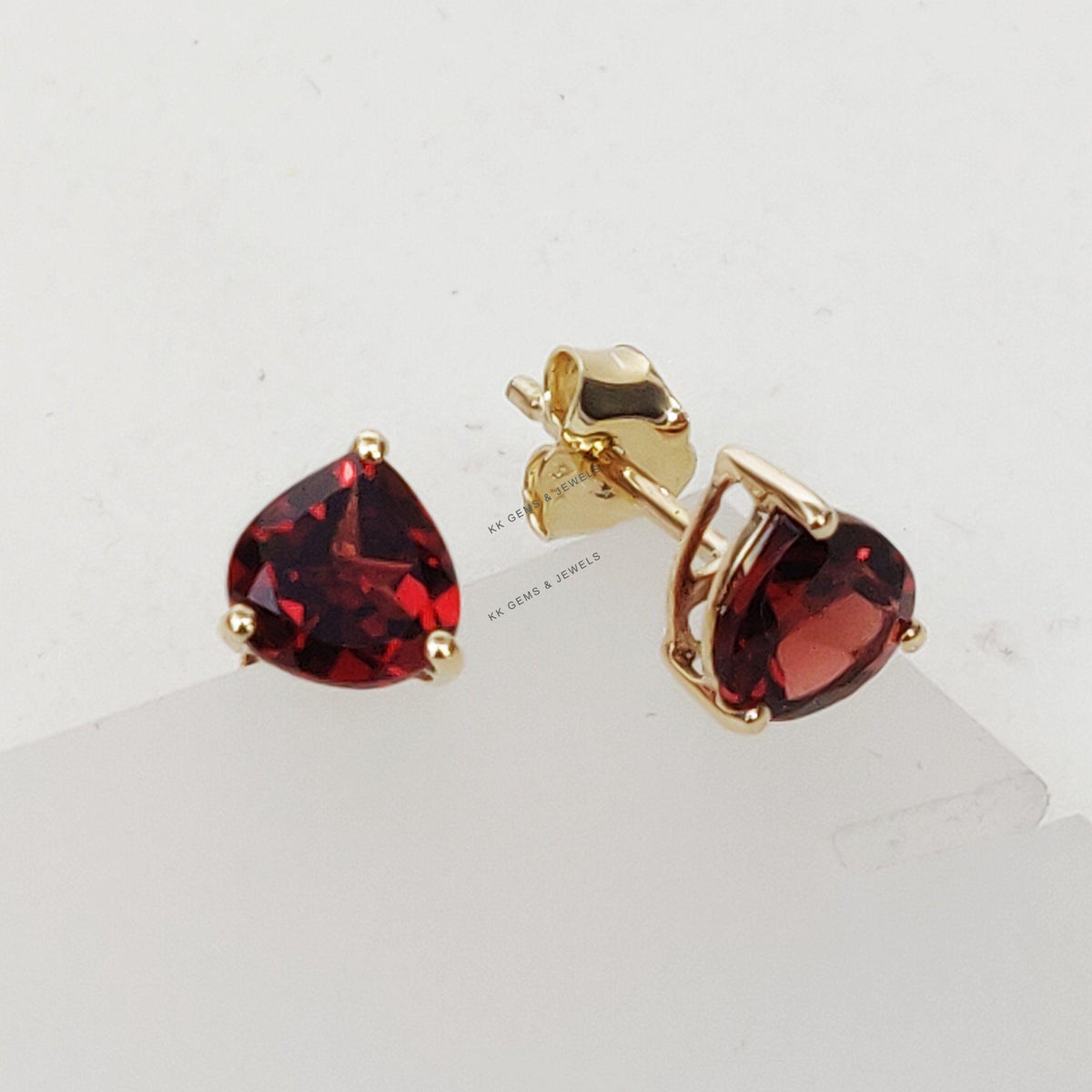 14K Solid Yellow Gold Natural Garnet Stud Earrings: January Birthstone, Anniversary Present