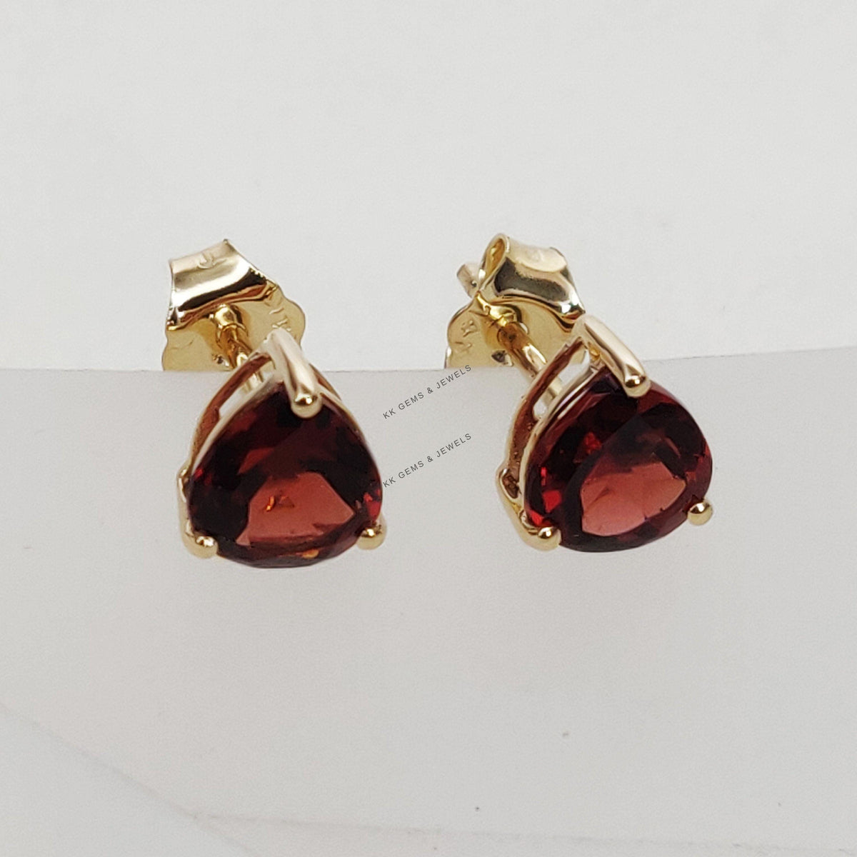 14K Solid Yellow Gold Natural Garnet Stud Earrings: January Birthstone, Anniversary Present