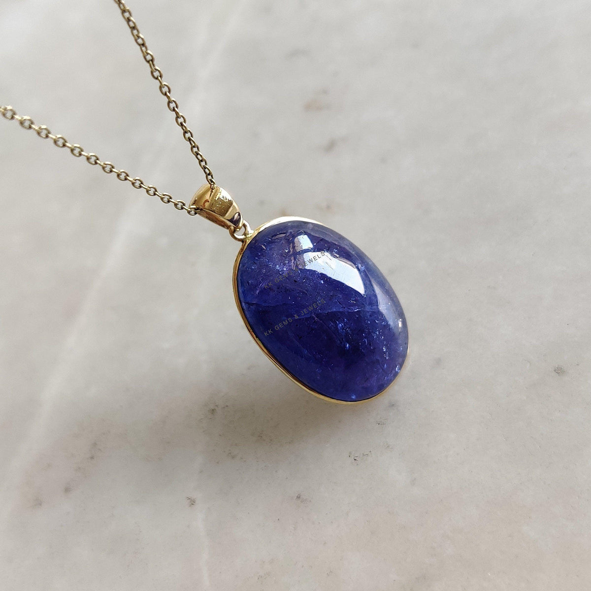 Natural Tanzanite Pendant, 14K Solid Yellow Gold Oval Bezel Pendant, December Birthstone, Christmas Present