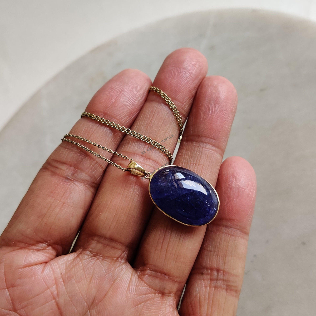 Natural Tanzanite Pendant, 14K Solid Yellow Gold Oval Bezel Pendant, December Birthstone, Christmas Present