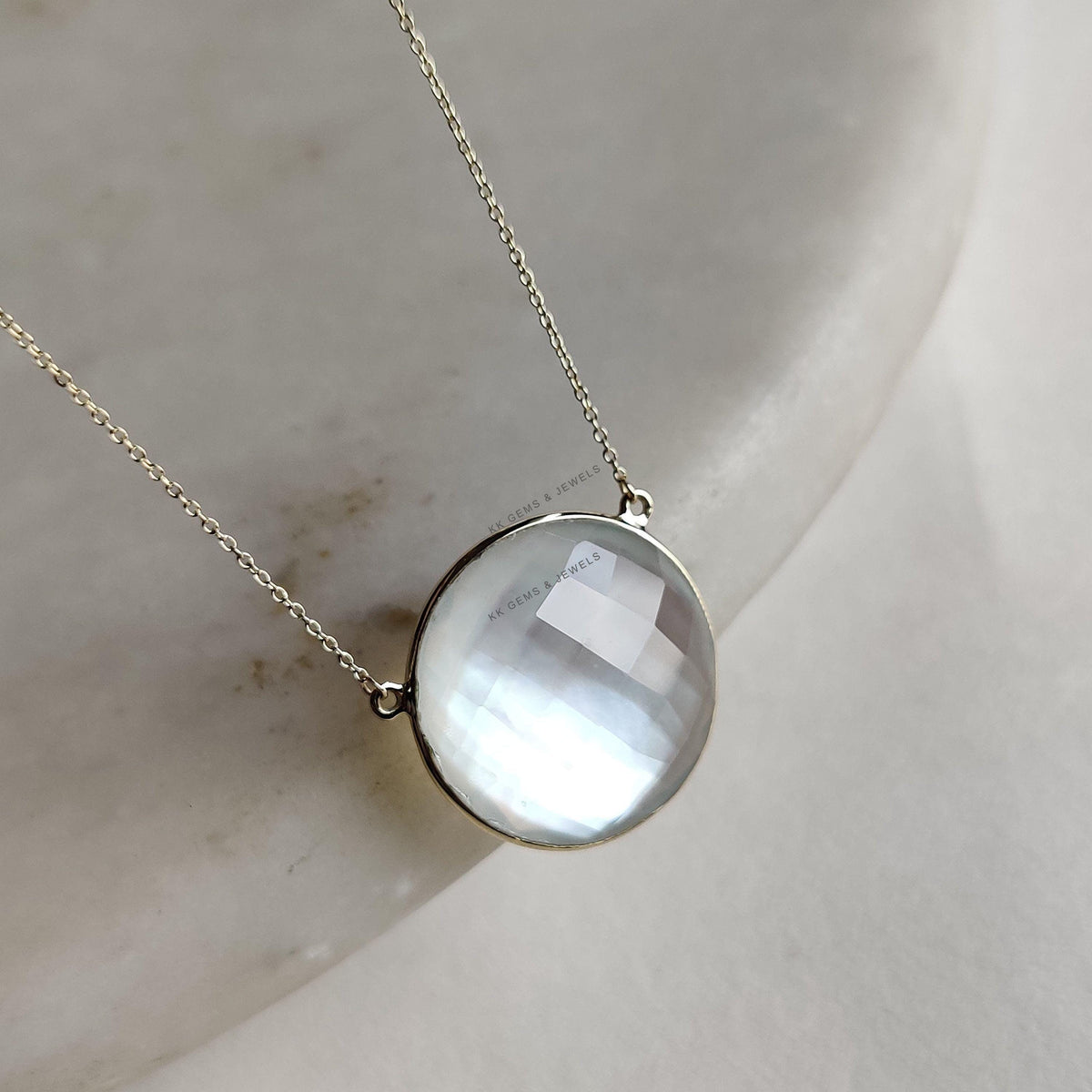 Natural Pearl & Quartz Doublet Necklace, 14K Solid Yellow Gold Bezel Necklace, Christmas Present