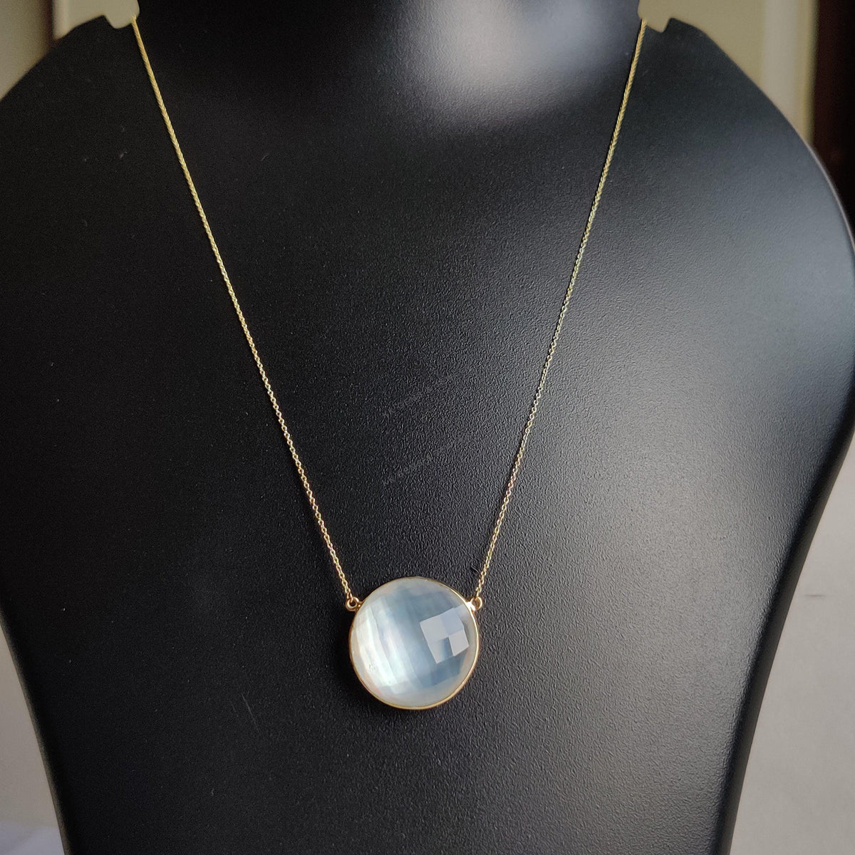 Natural Pearl & Quartz Doublet Necklace, 14K Solid Yellow Gold Bezel Necklace, Christmas Present