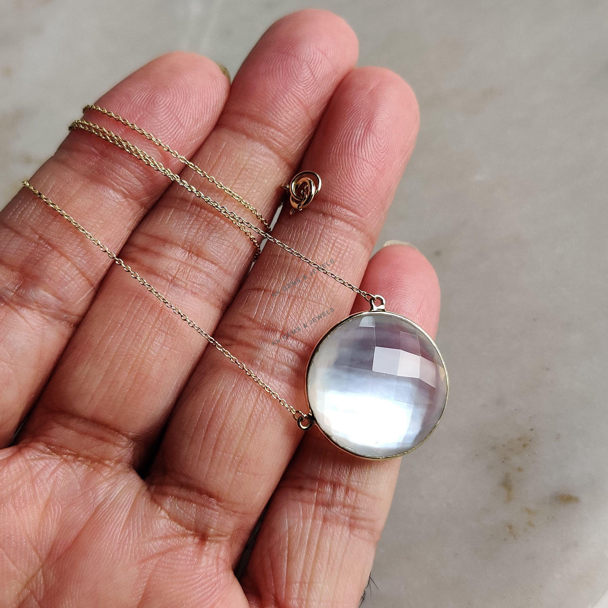 Natural Pearl & Quartz Doublet Necklace, 14K Solid Yellow Gold Bezel Necklace, Christmas Present