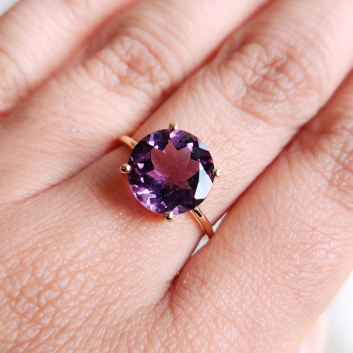 14K Solid Yellow Gold Natural Purple Amethyst Ring: February Birthstone Jewelry, Anniversary Gift