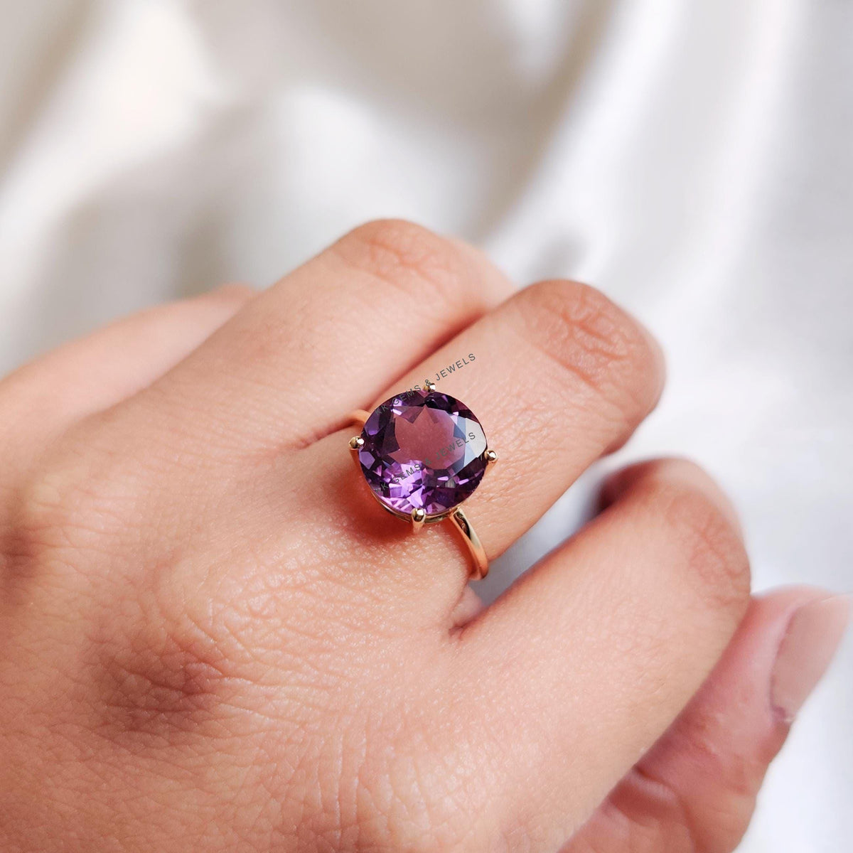 14K Solid Yellow Gold Natural Purple Amethyst Ring: February Birthstone Jewelry, Anniversary Gift