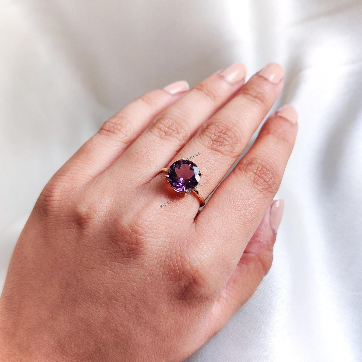 14K Solid Yellow Gold Natural Purple Amethyst Ring: February Birthstone Jewelry, Anniversary Gift