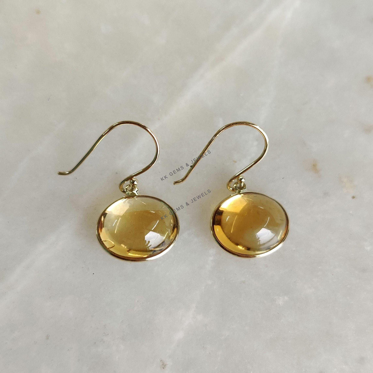 14K Solid Yellow Gold Natural Citrine Bezel Earrings, November Birthstone, Christmas Present