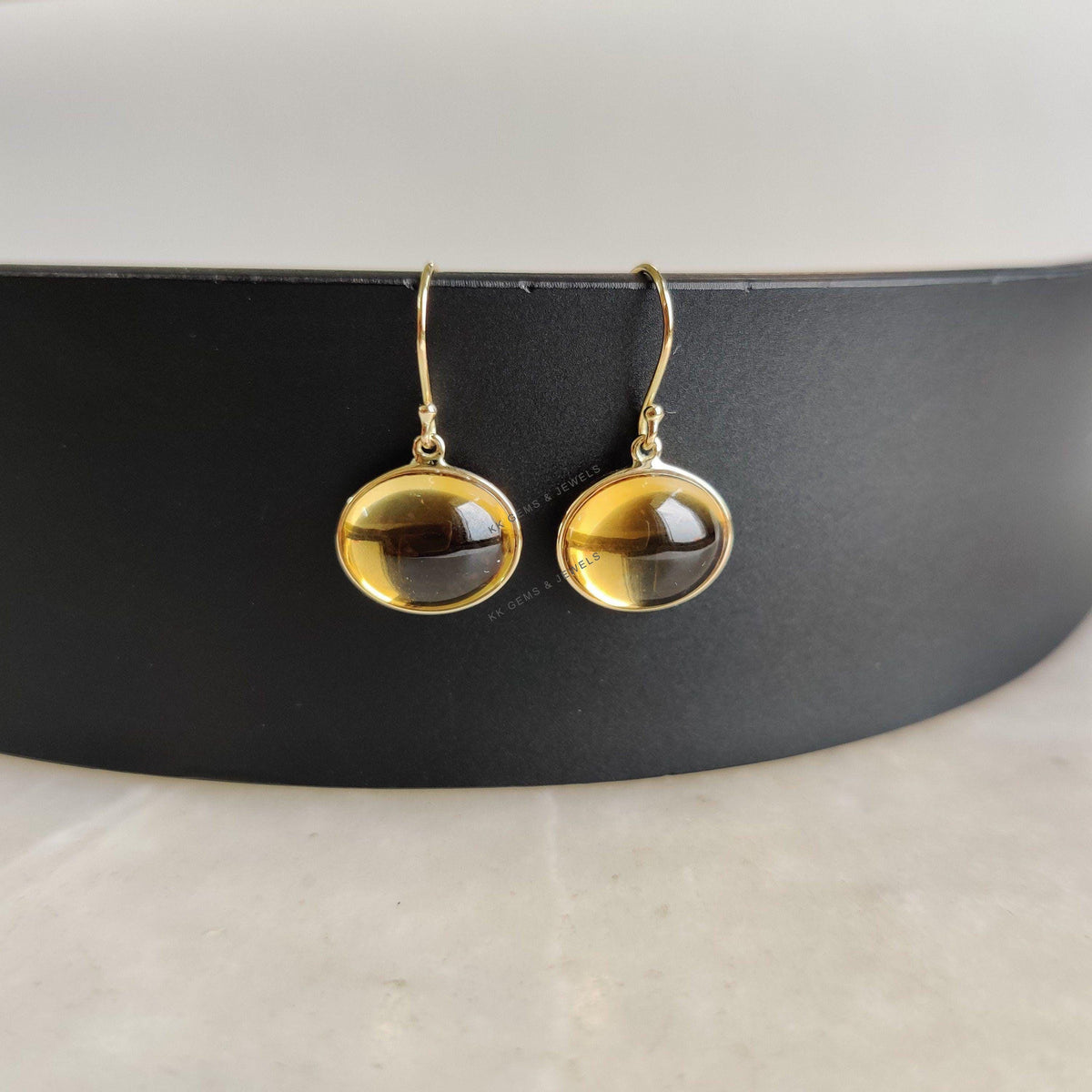 14K Solid Yellow Gold Natural Citrine Bezel Earrings, November Birthstone, Christmas Present