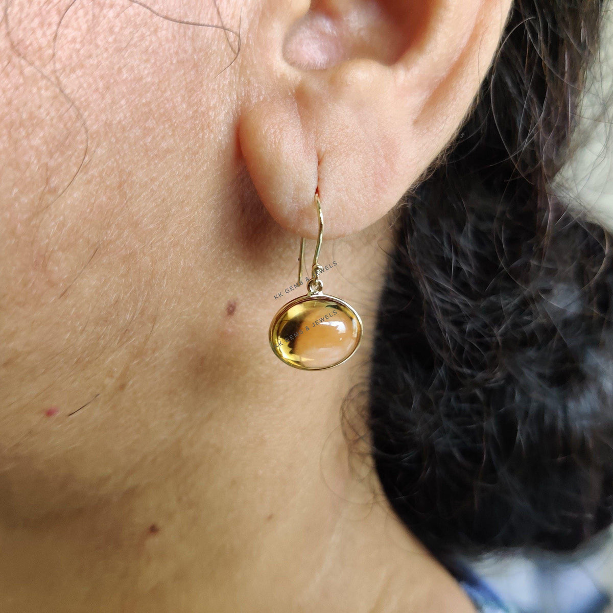 14K Solid Yellow Gold Natural Citrine Bezel Earrings, November Birthstone, Christmas Present