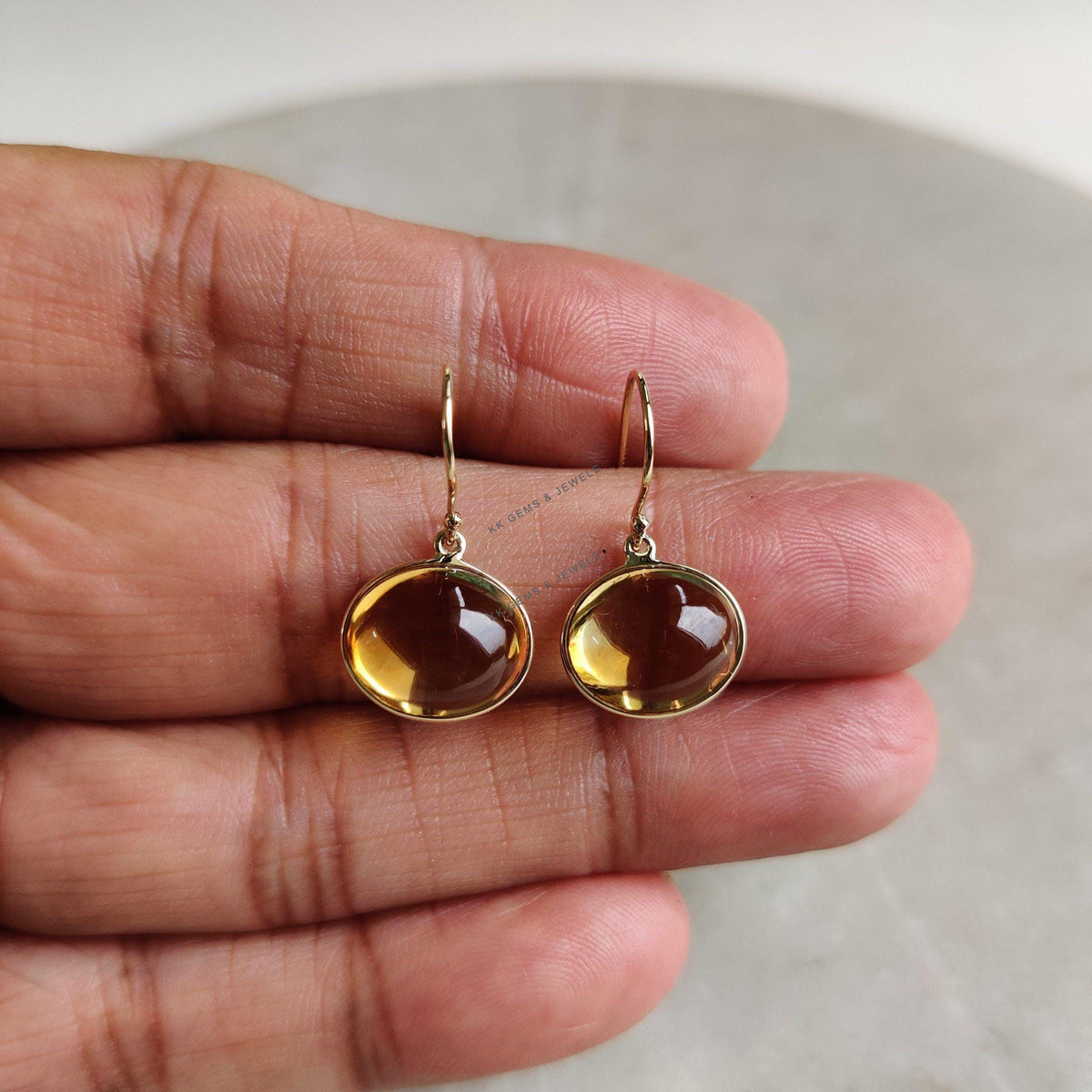 14K Solid Yellow Gold Natural Citrine Bezel Earrings, November Birthstone, Christmas Present