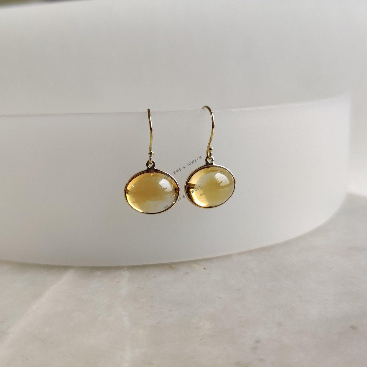 14K Solid Yellow Gold Natural Citrine Bezel Earrings, November Birthstone, Christmas Present