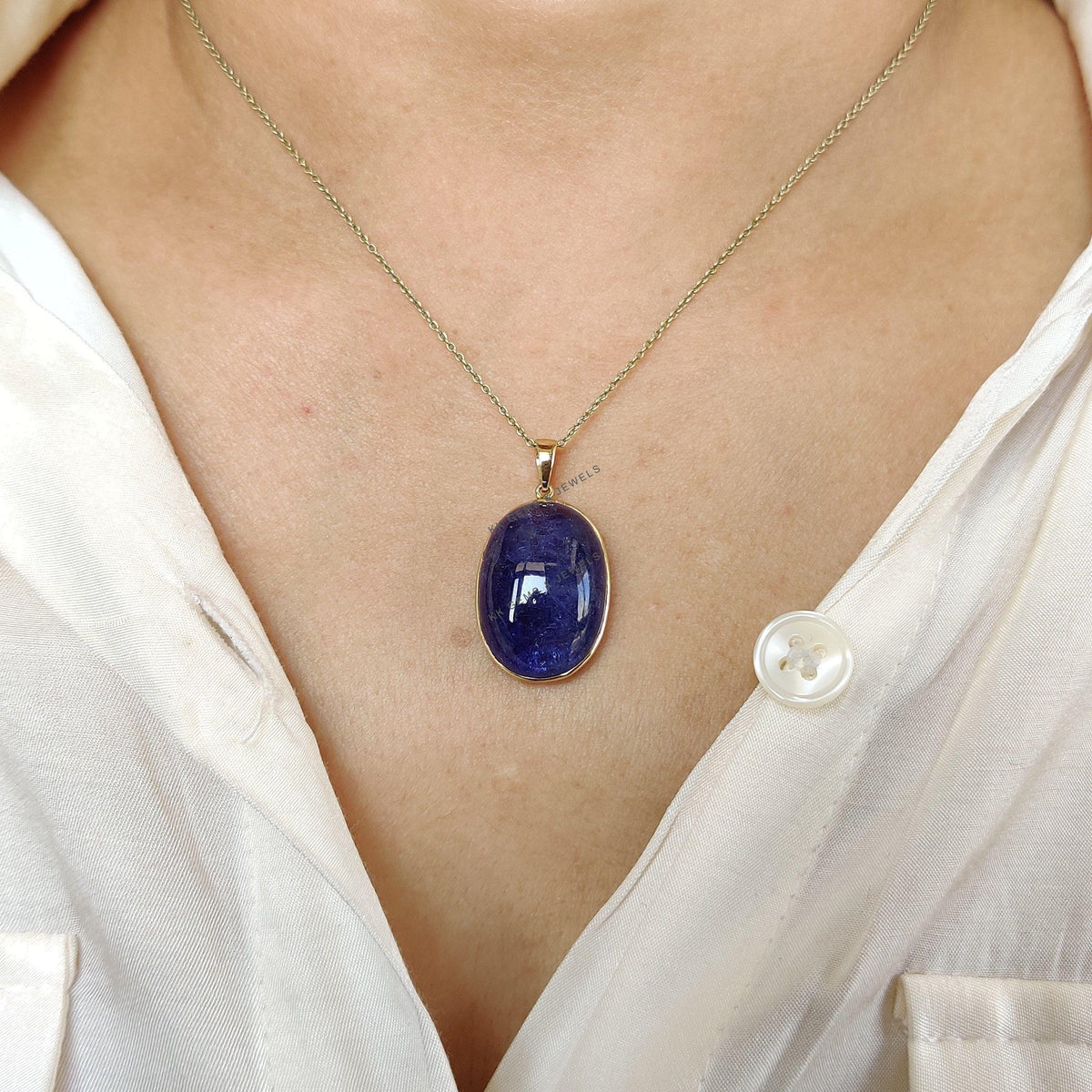 Natural Tanzanite Pendant, 14K Solid Yellow Gold Oval Bezel Pendant, December Birthstone, Christmas Present