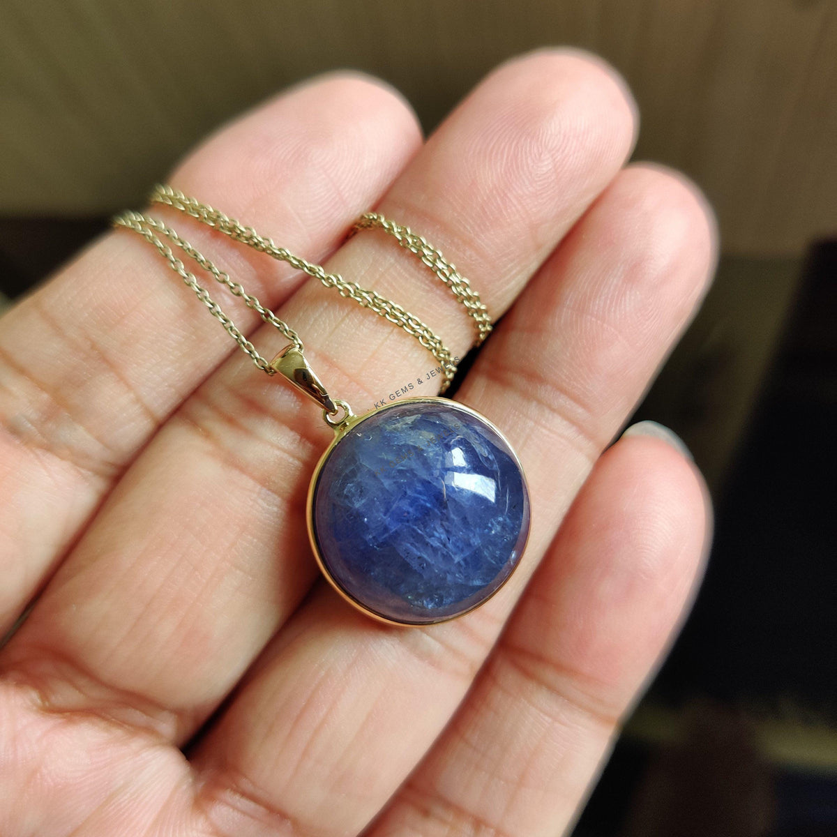 Natural Bi-Color Tanzanite Pendant, 14K Solid Yellow Gold Round Pendant, December Birthstone, Christmas Present