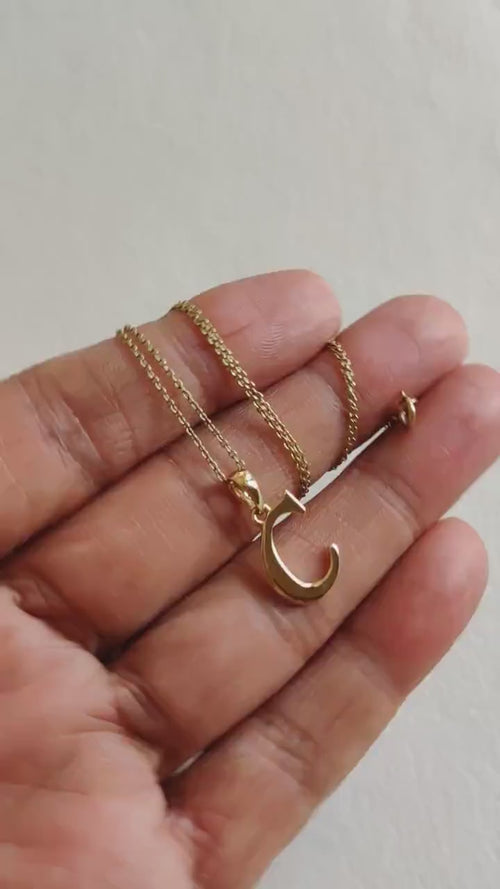 14K Solid Gold Initial C Pendant, Letter Charm