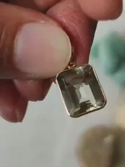 Natural Green Amethyst Octagon Bezel Pendant, 14K Solid Yellow Gold, February Birthstone